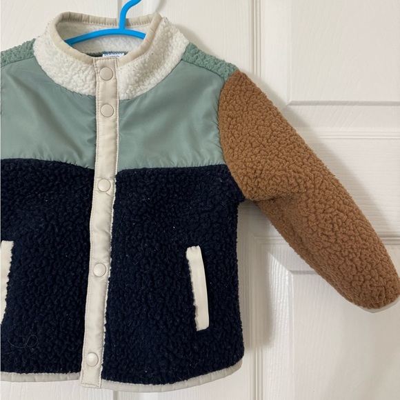 Old Navy Kids Sherpa Colorblock Jacket - Brown, Green, Navy - Picture 3 of 5